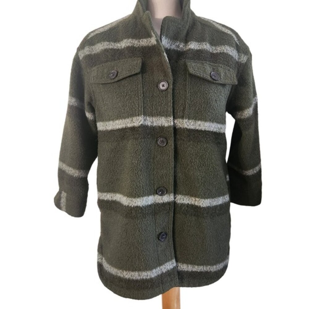 OLD NAVY Green Plaid Shacket Button Down Shirt‎ Jacket XS Petite